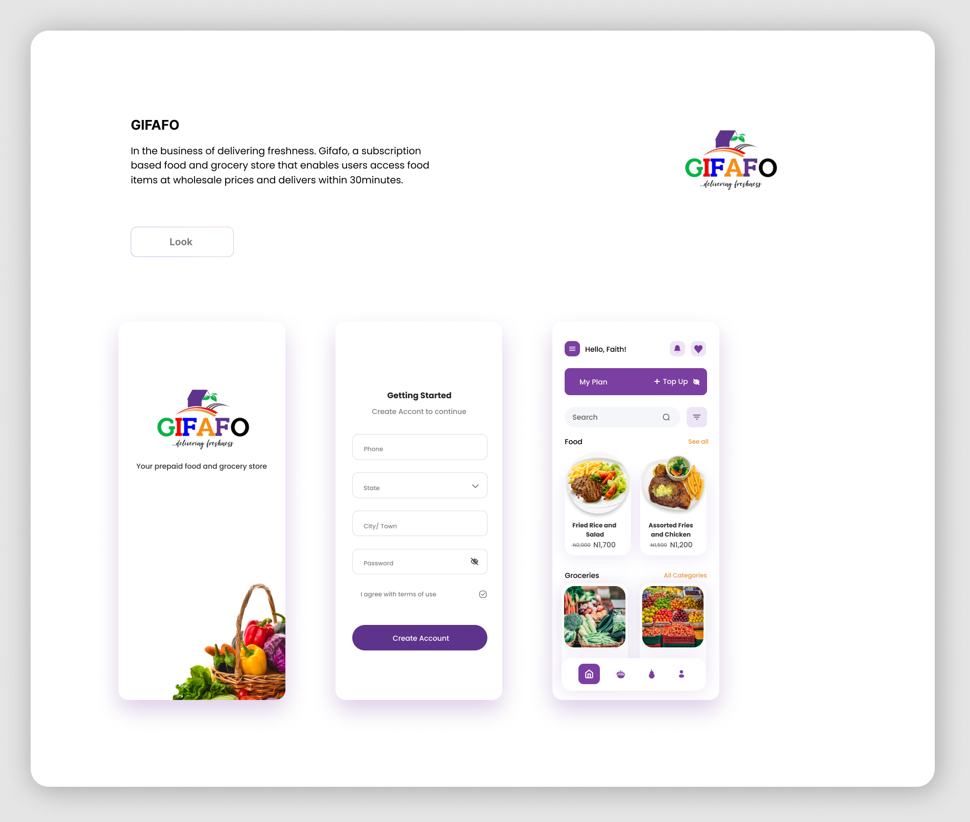 Gifafo - Food & Grocery Store Mobile App UI