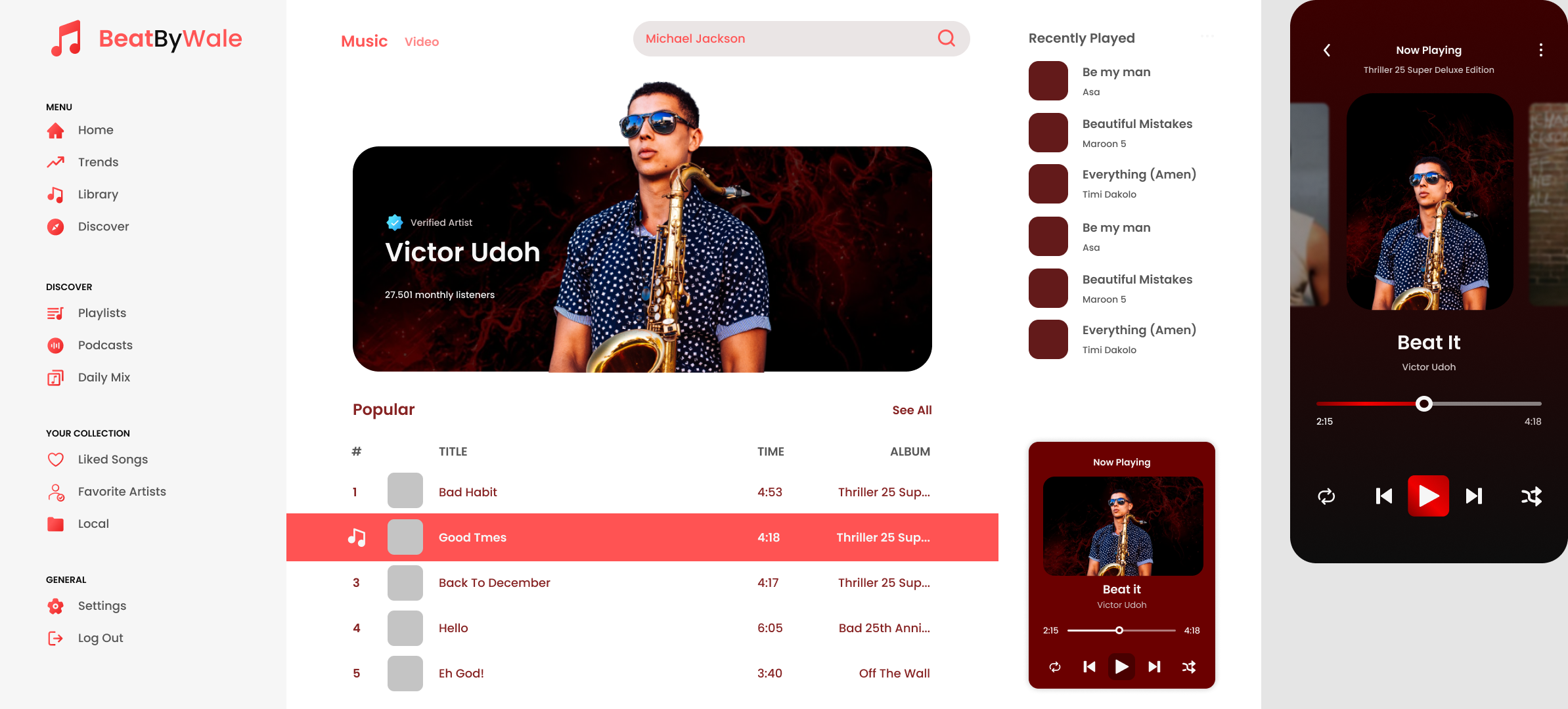 BeatByWale Streaming Web & Mobile UI Concept